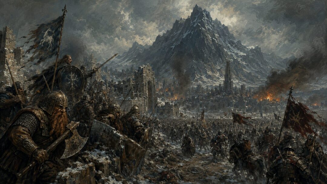 Men of Dale and Dwarves of Erebor defending the Lonely Mountain during the northern war.