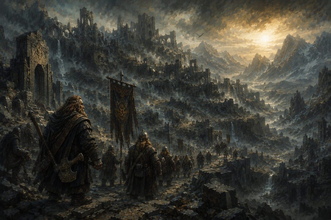 Dwarves journeying onward despite ruined kingdoms and the losses of many ages