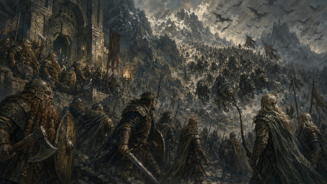 Dwarves, Men, and Elves turn from their quarrel as Goblins and Wargs descend from the north.