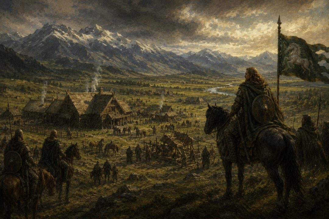 Early Rohirrim settlers establishing their kingdom in Calenardhon