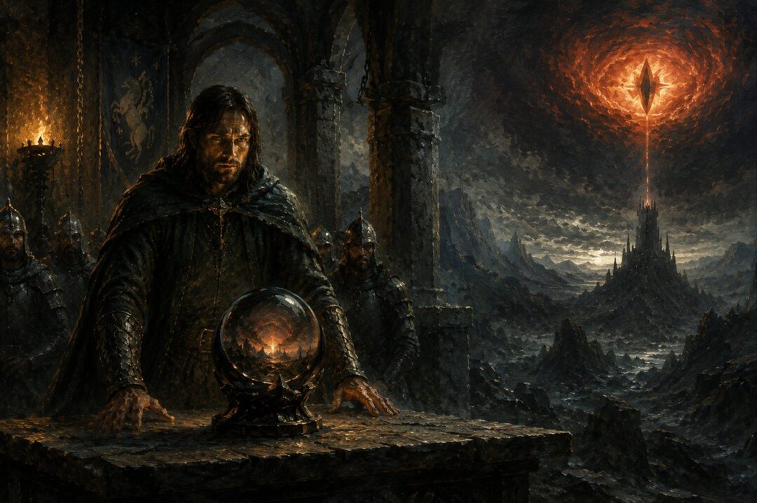Frodo and Sam crossing Mordor while armies march to the Black Gate