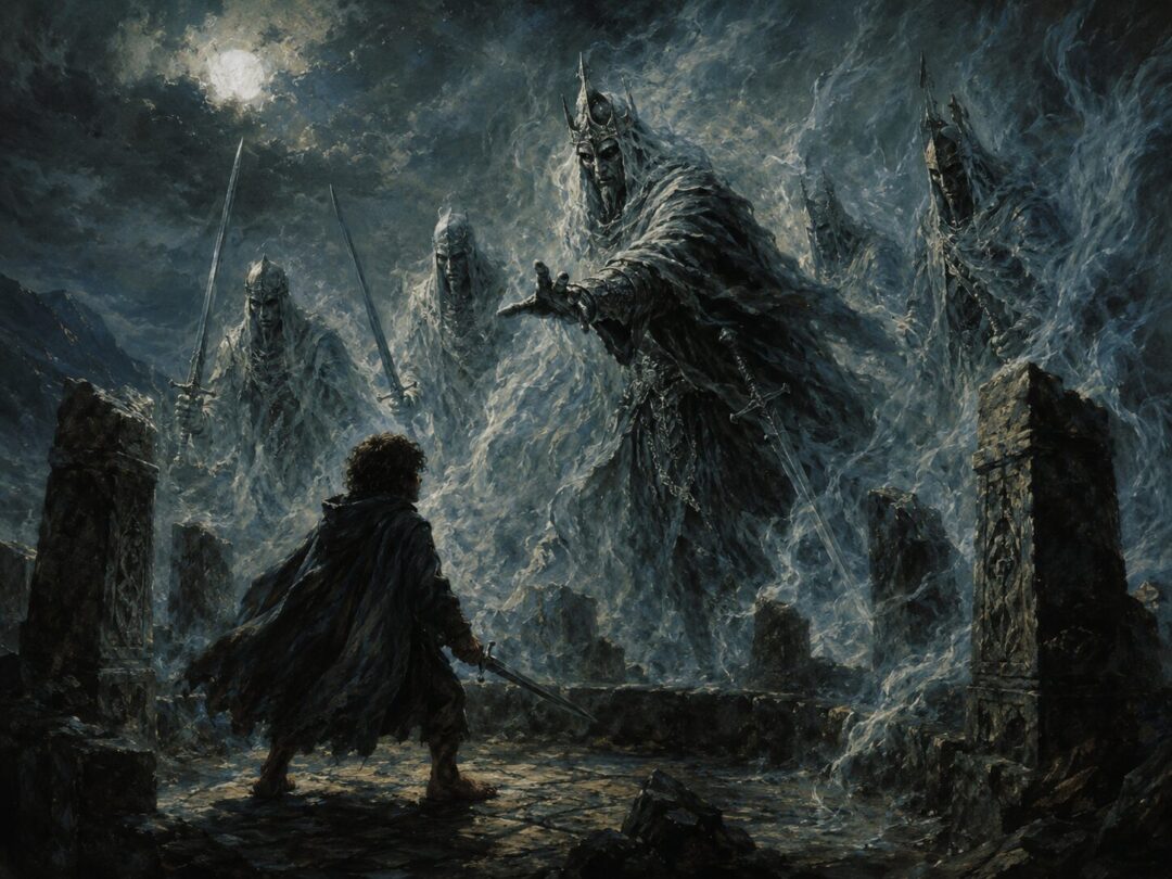 Frodo on Amon Sûl seeing the Ringwraiths revealed in the unseen world.