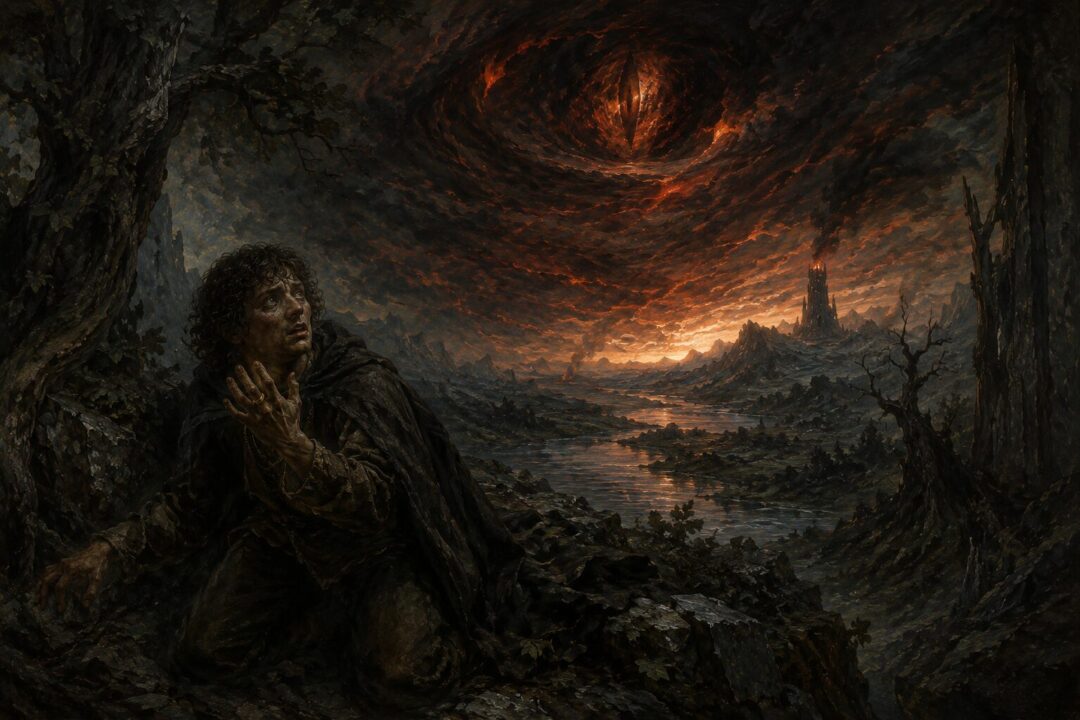 Frodo sensing the hostile searching will of Sauron while wearing the Ring at Amon Hen