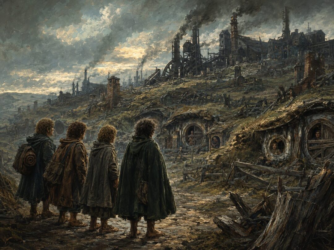 Four travel-worn hobbits return to a damaged and industrialized Shire after the War of the Ring.