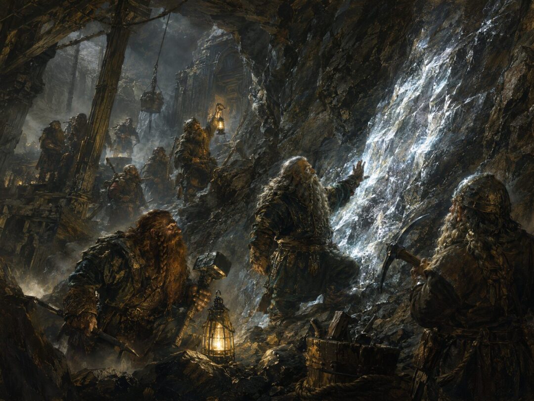 Dwarven miners in Khazad-dûm discover a pale vein of mithril deep beneath the Misty Mountains.