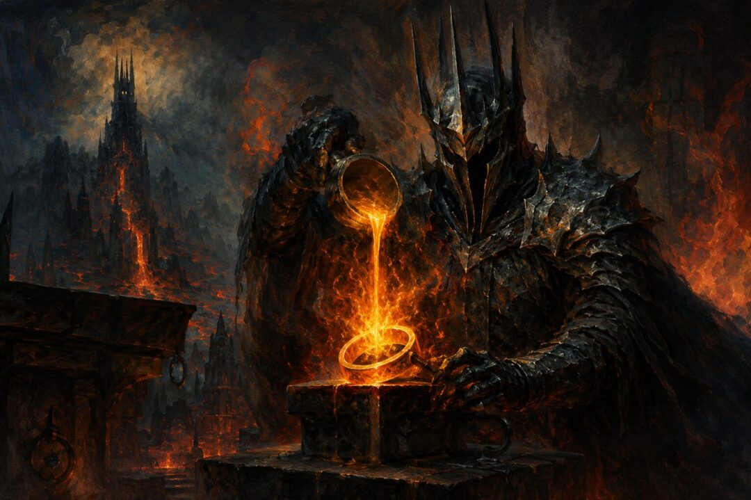 Sauron forging the One Ring in the fires of Mordor