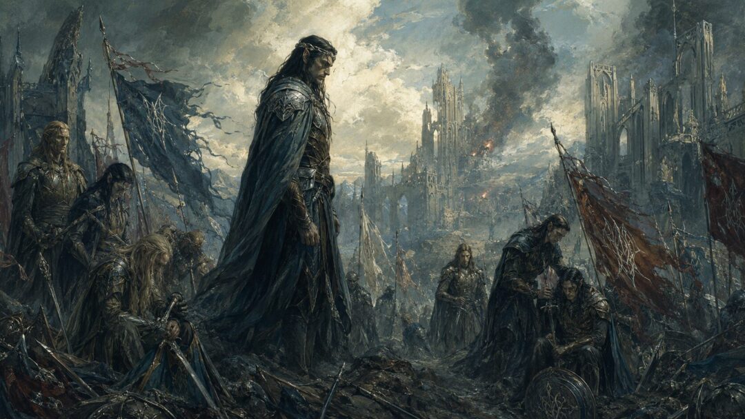 Maedhros stands in grief after the oath brings ruin and division among the Elves of the First Age.
