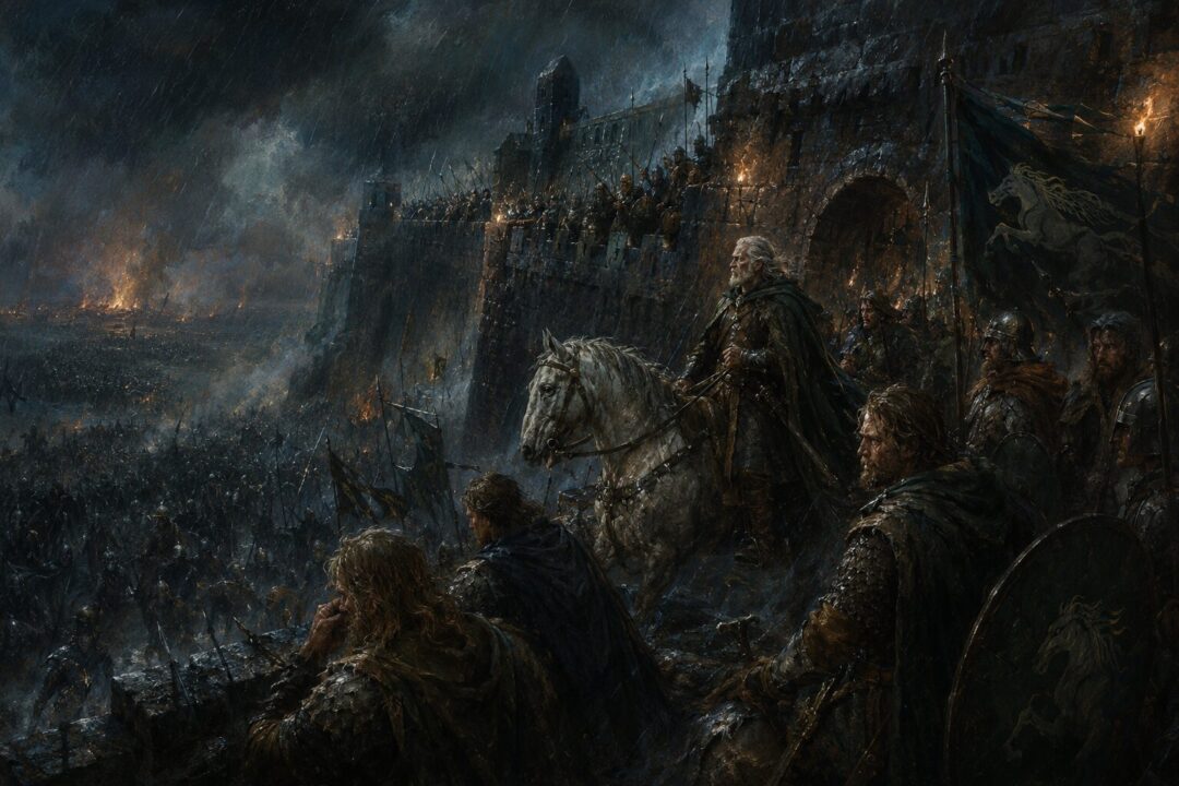 Théodred and the riders of Rohan defend the Fords of Isen against Saruman’s forces.