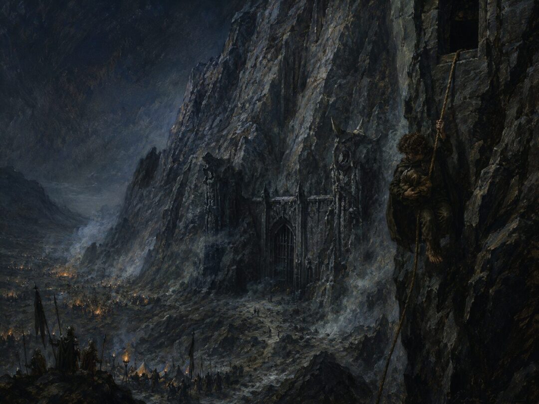 Thorin angrily confronts Bilbo at the gate of the Lonely Mountain after the Arkenstone is revealed.