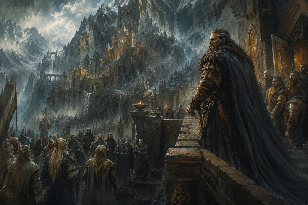 Thorin Oakenshield defending Erebor during the conflict over the Lonely Mountain treasure