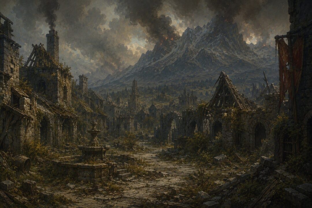 The deserted ruins of Dale many years after Smaug destroyed the city.
