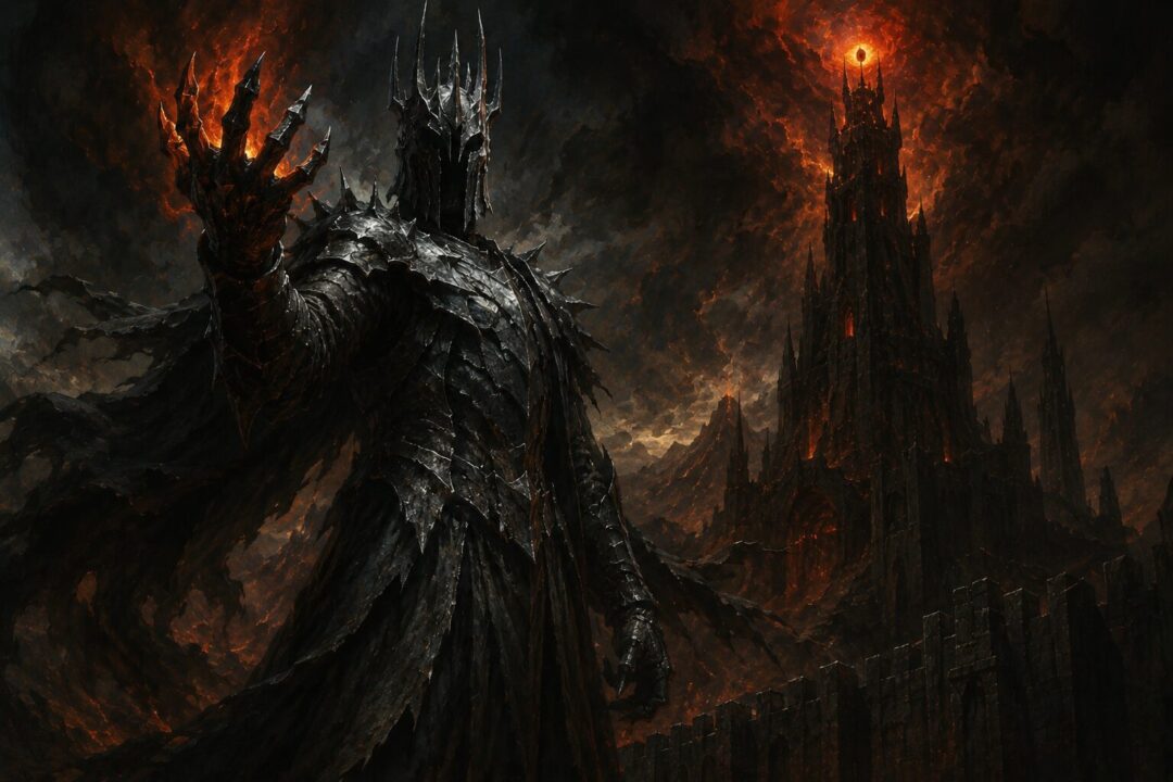 Symbolic contrast between Sauron's fair Annatar guise and his later Dark Lord form.