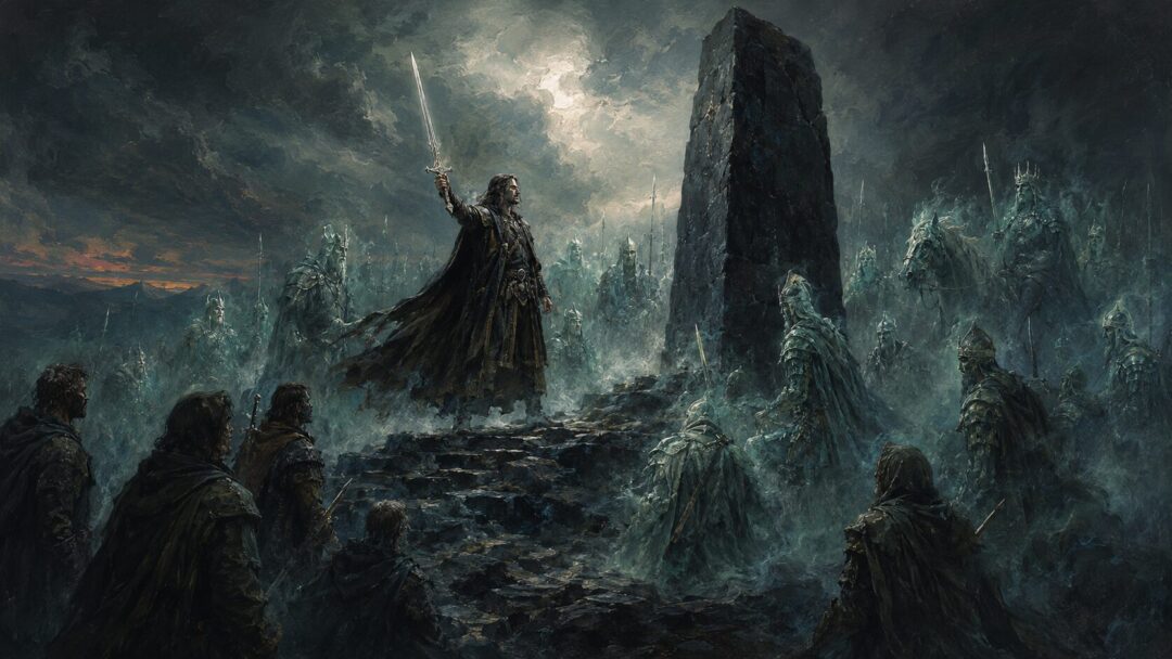 Aragorn calls the Dead Men to fulfill their oath at the Stone of Erech.