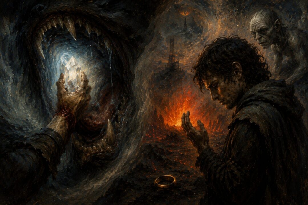 Symbolic comparison of Beren's lost hand and Frodo's missing finger as signs of sacrifice.