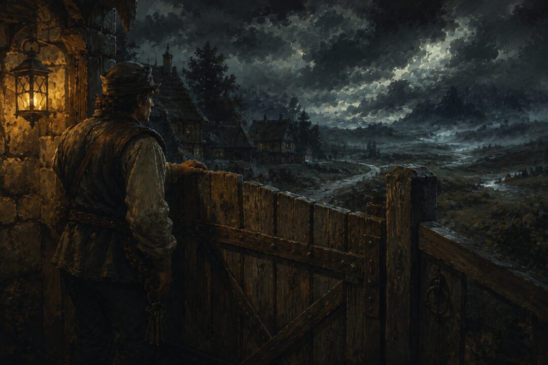 Bob keeping watch at Bree's South-gate during a misty night.