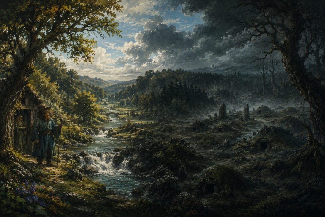 The natural landscapes marking the extent of Tom Bombadil's country around the Withywindle and the Barrow-downs.