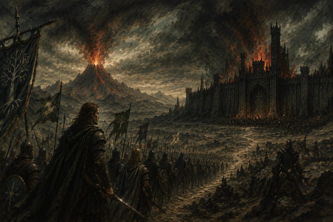 Aragorn leading the Captains of the West toward the Black Gate as a desperate diversion.