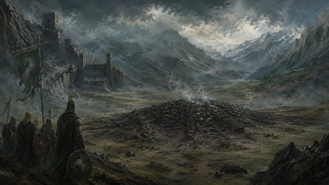 The barren Death Down mound in the Deeping-coomb after the Huorns departed