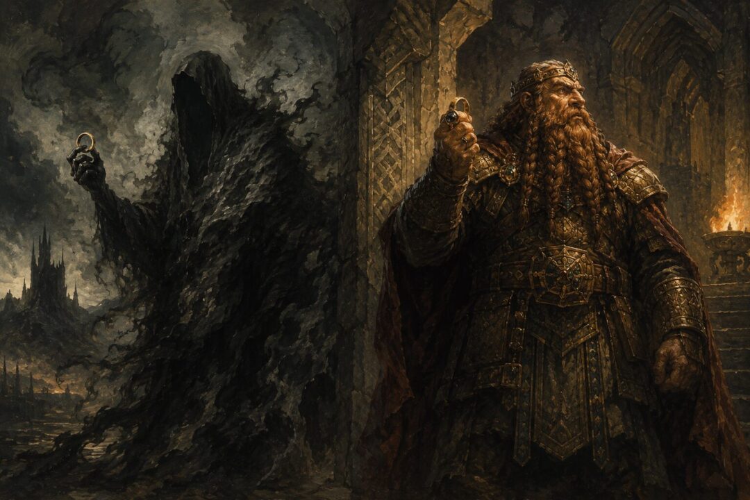 A visual comparison between a fading Ringwraith and a visible Dwarven Ring-bearer.