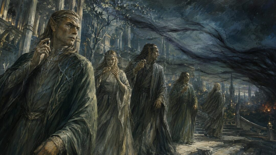 Elven ring-bearers realize the danger of the One Ring and remove their Rings.