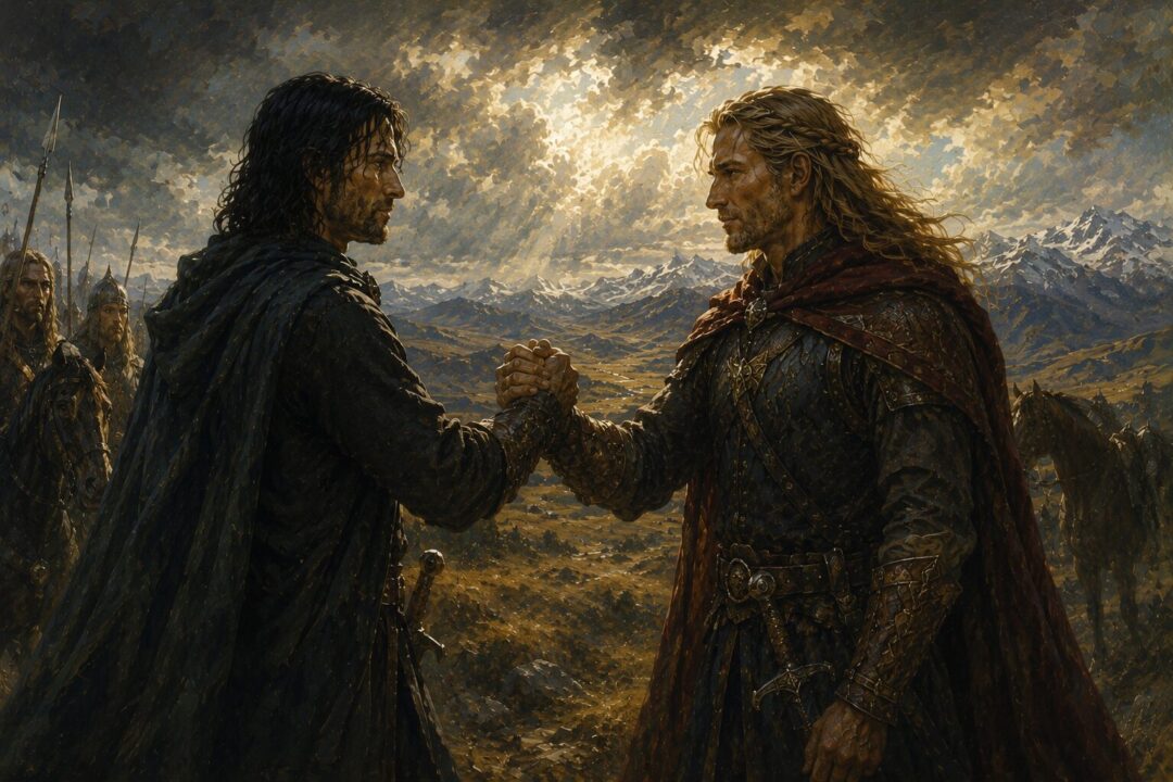 Éomer returning toward Edoras after making his difficult decision to trust Aragorn.