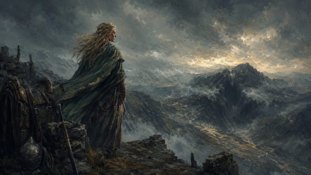 Éowyn stands alone in Meduseld during Théoden’s decline, symbolizing her isolation and fear of a cage.