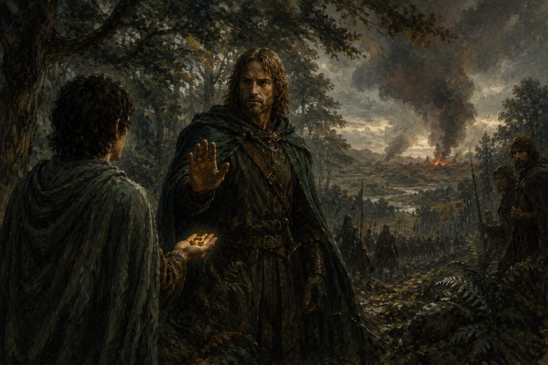 Faramir refusing the One Ring in the forests of Ithilien.