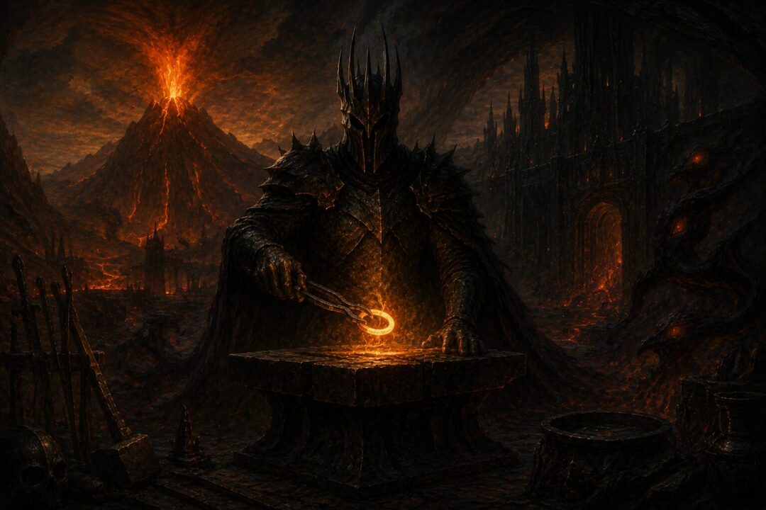 Sauron forging the One Ring in the fires of Orodruin