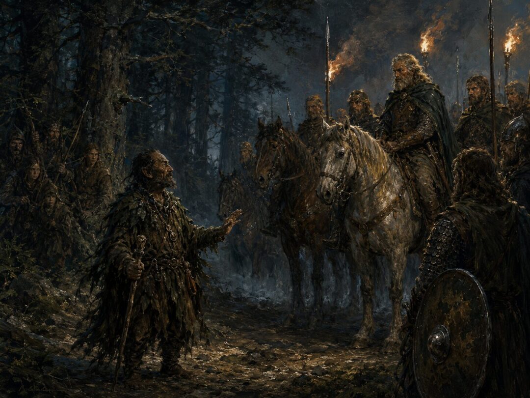 Ghân-buri-Ghân asking the Rohirrim to leave the Wild Men in peace