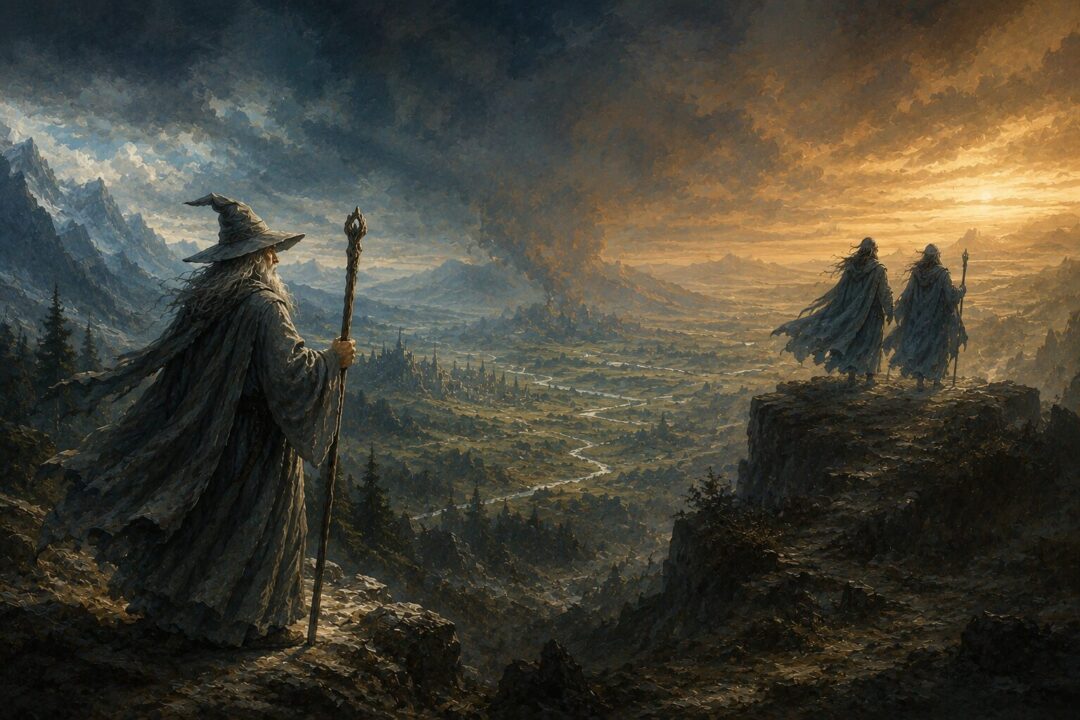 The Blue Wizards traveling into the distant East while Gandalf serves the West.