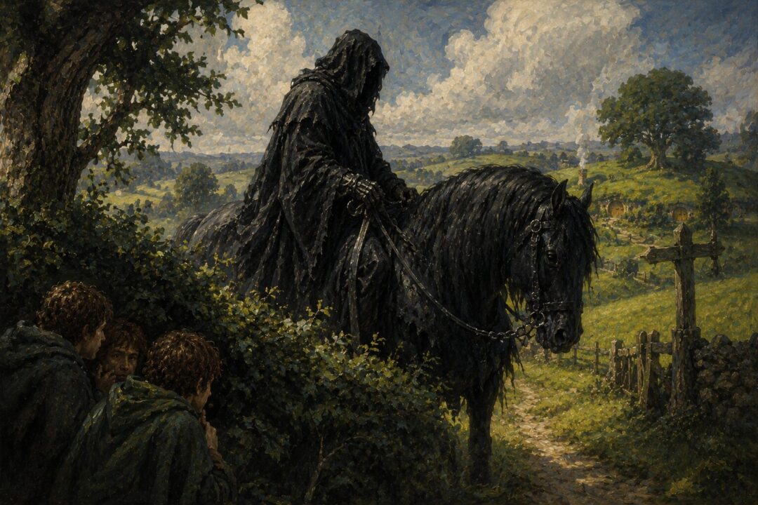 Khamûl leading the remaining Nazgûl across the skies of Mordor after the Witch-king's fall