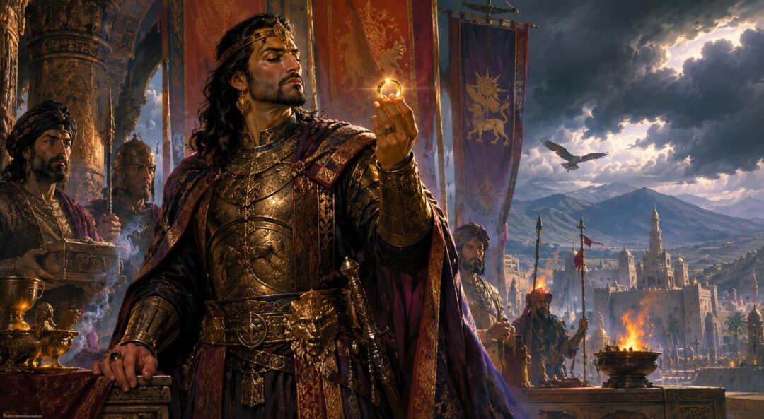 Symbolic depiction of Khamûl fading from mortal king into a Nazgûl