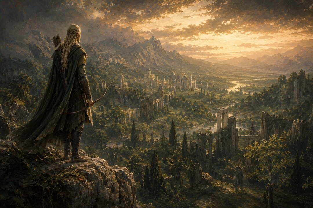 Legolas overlooking the renewed forests of Ithilien after the defeat of Sauron.