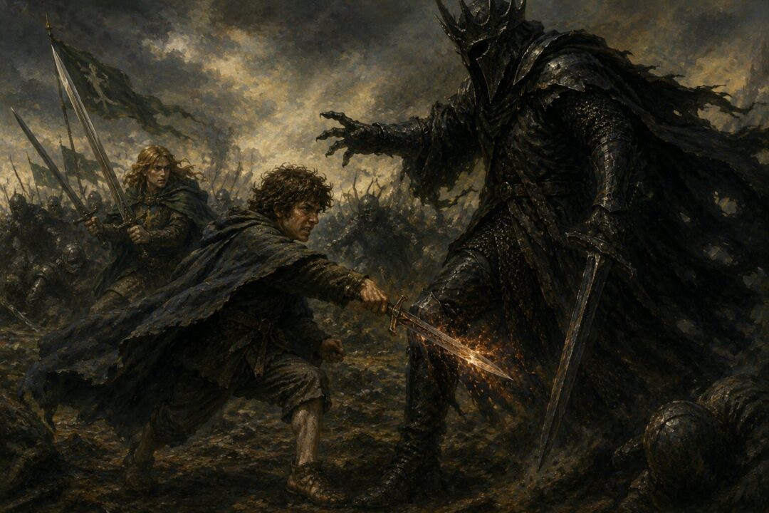 Merry uses the ancient Barrow-blade against the Witch-king during the Battle of the Pelennor Fields.