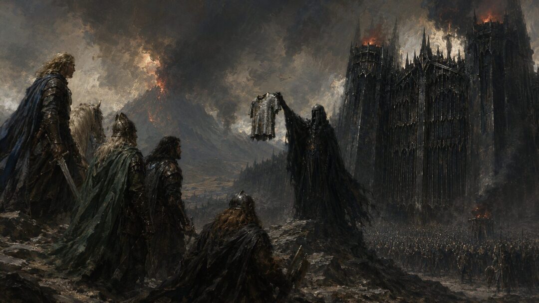 The Mouth of Sauron displaying Frodo’s mithril shirt before the Captains of the West at the Black Gate.