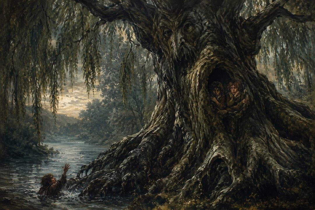 Old Man Willow ensnares the Hobbits beside the Withywindle River.