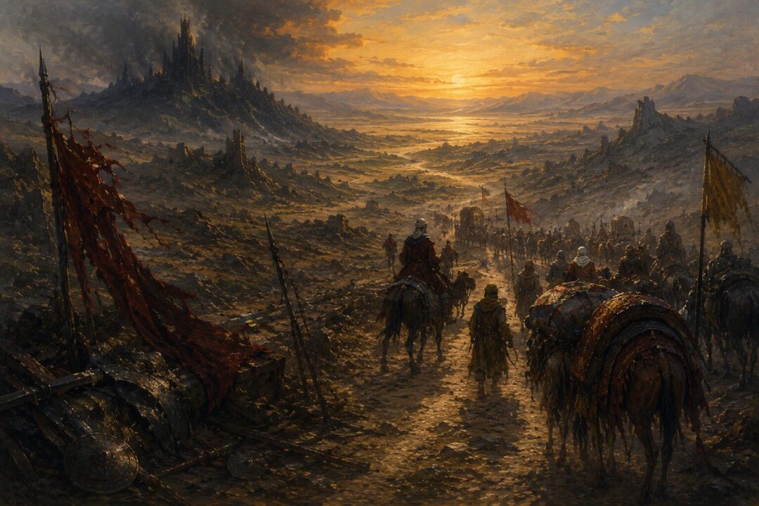 Peaceful roads leading toward Harad and Khand after the defeat of Sauron.