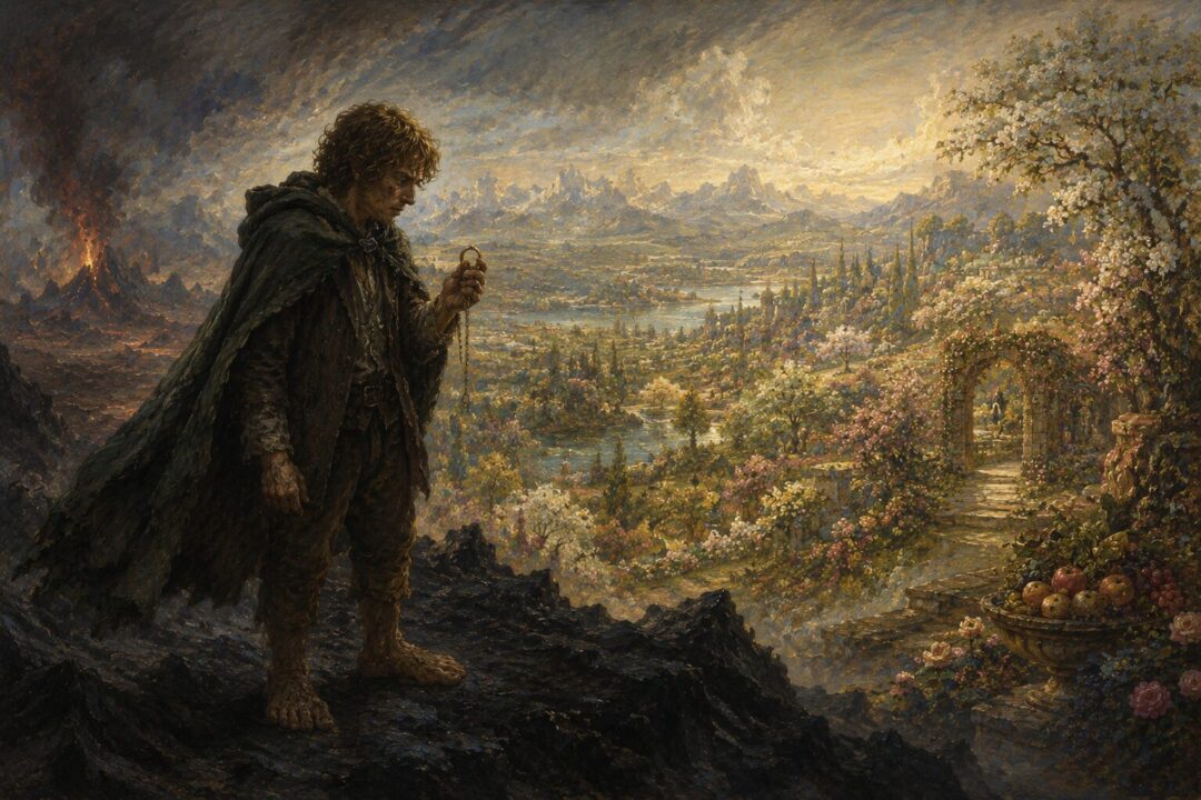 Samwise Gamgee imagining vast gardens and transformed lands while briefly carrying the One Ring