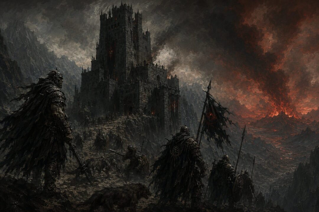 A former Gondorian watchtower at Cirith Gorgor transformed into a dark fortress under Sauron.