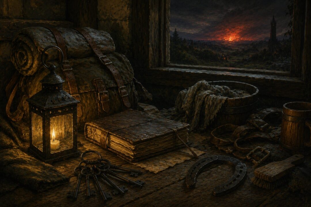 Everyday tools representing the quiet courage that sustained Bree during the War of the Ring.