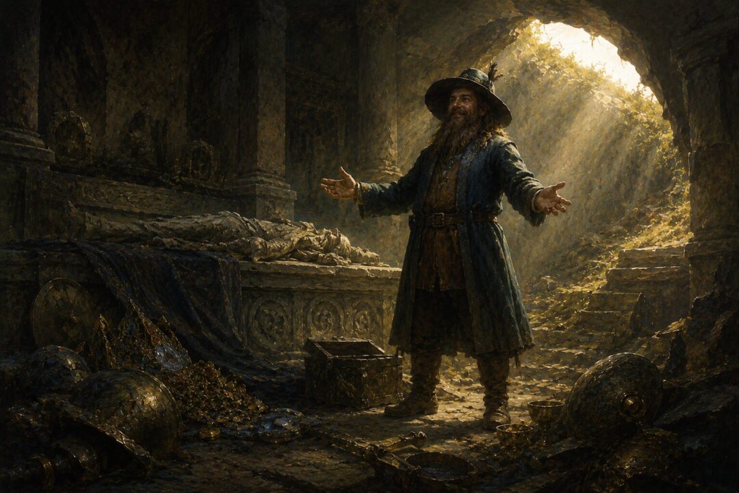 Tom Bombadil bringing light and freedom to a haunted barrow chamber