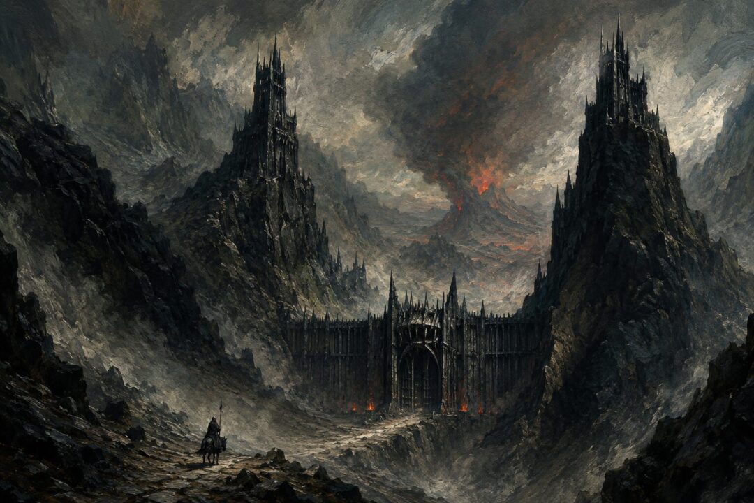 The Towers of the Teeth rising beside the Black Gate at the north-western entrance to Mordor.