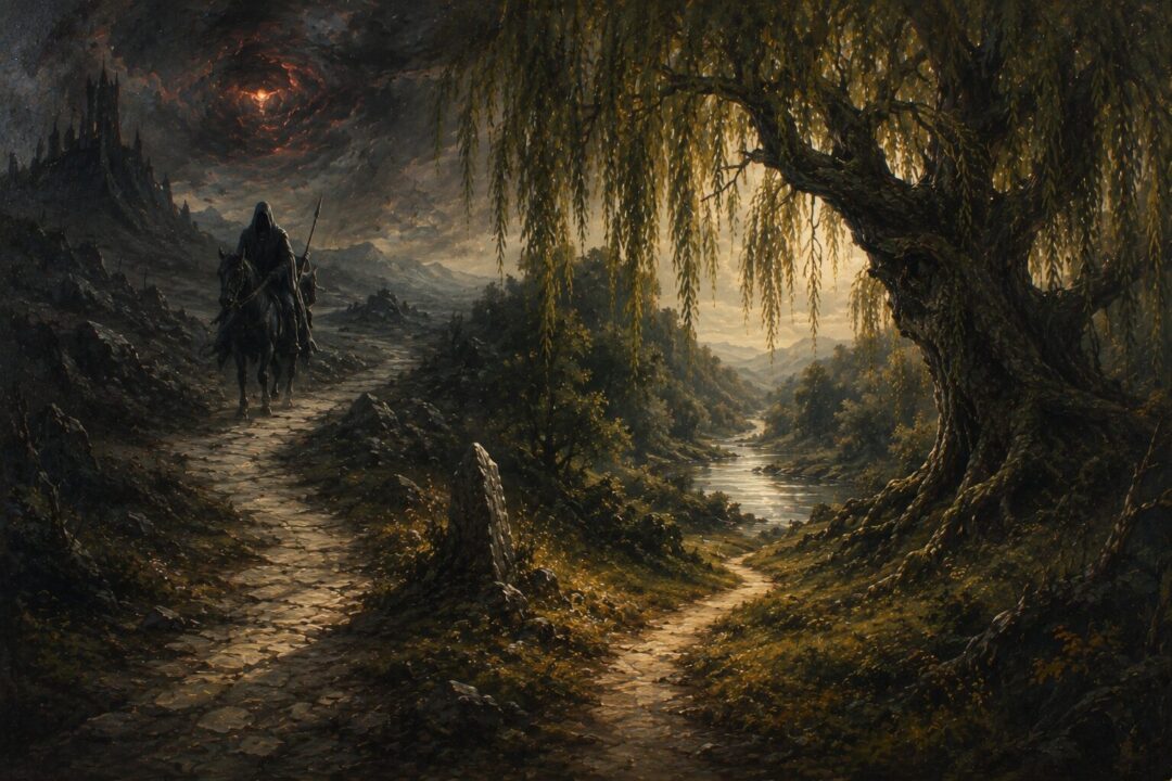 Symbolic comparison between the hidden dangers of the Withywindle Valley and the road toward Bree.