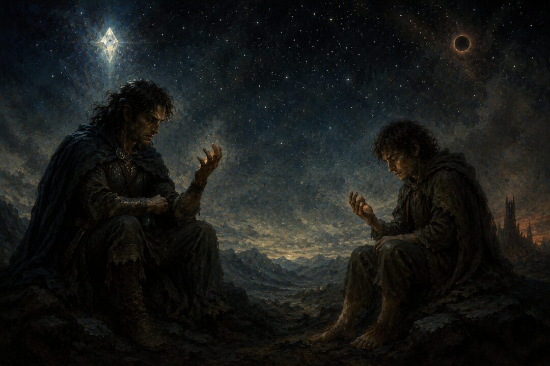 Beren and Frodo reflecting on the lasting wounds earned during their world-changing quests.