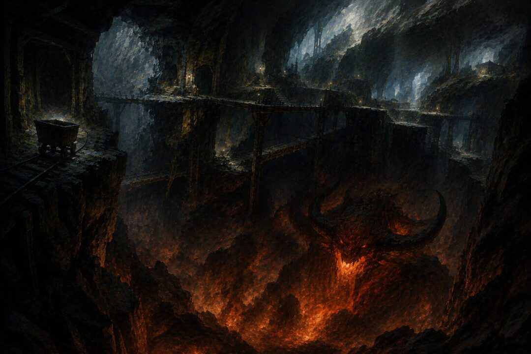 Gandalf confronting Durin's Bane on the Bridge of Khazad-dûm.