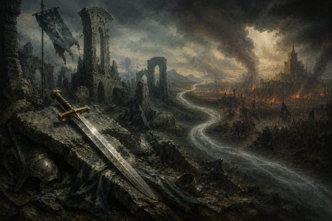 An ancient barrow-blade symbolizes the enduring legacy of Arnor across the ages.