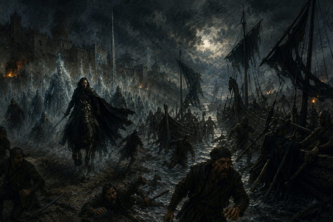The Oathbreakers spreading terror among the Corsairs at Pelargir.