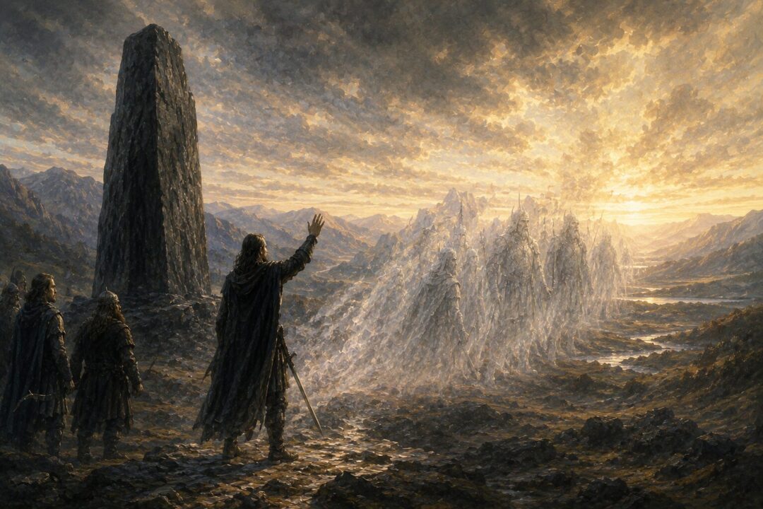 Aragorn releases the Oathbreakers at the Stone of Erech as their spirits finally find peace.