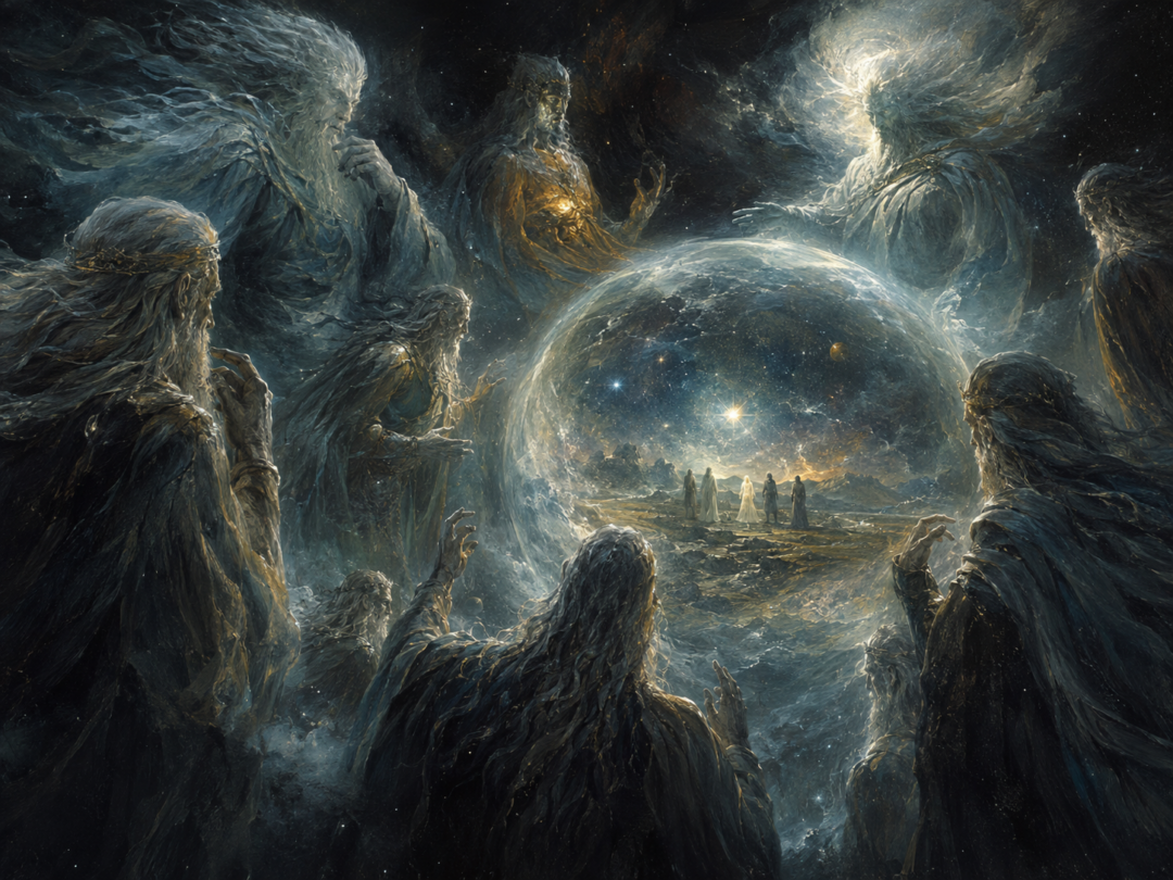 The Ainur behold the Vision of Ilúvatar and see Elves and Men appearing within the new world.