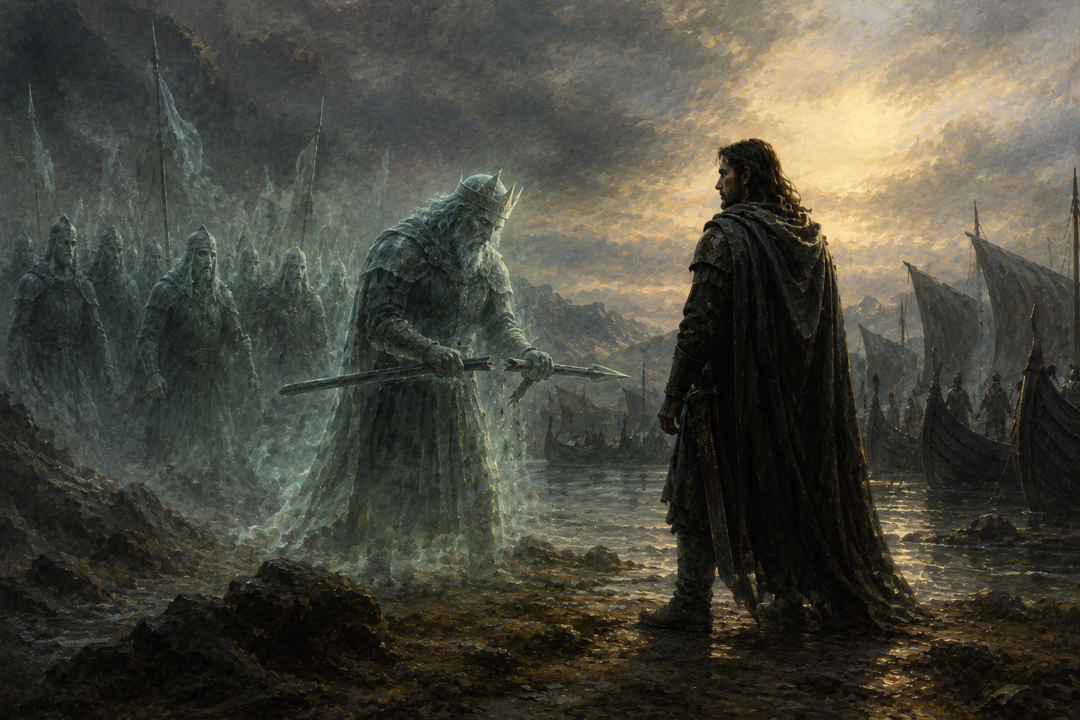 Aragorn releases the Oathbreakers at Pelargir after their ancient promise has been fulfilled.